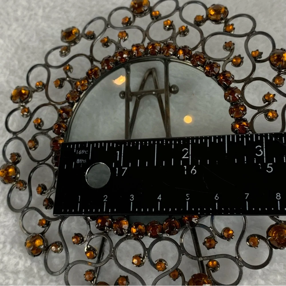 Metal Photo Frame Round With Amber Rhinestones Retro 5